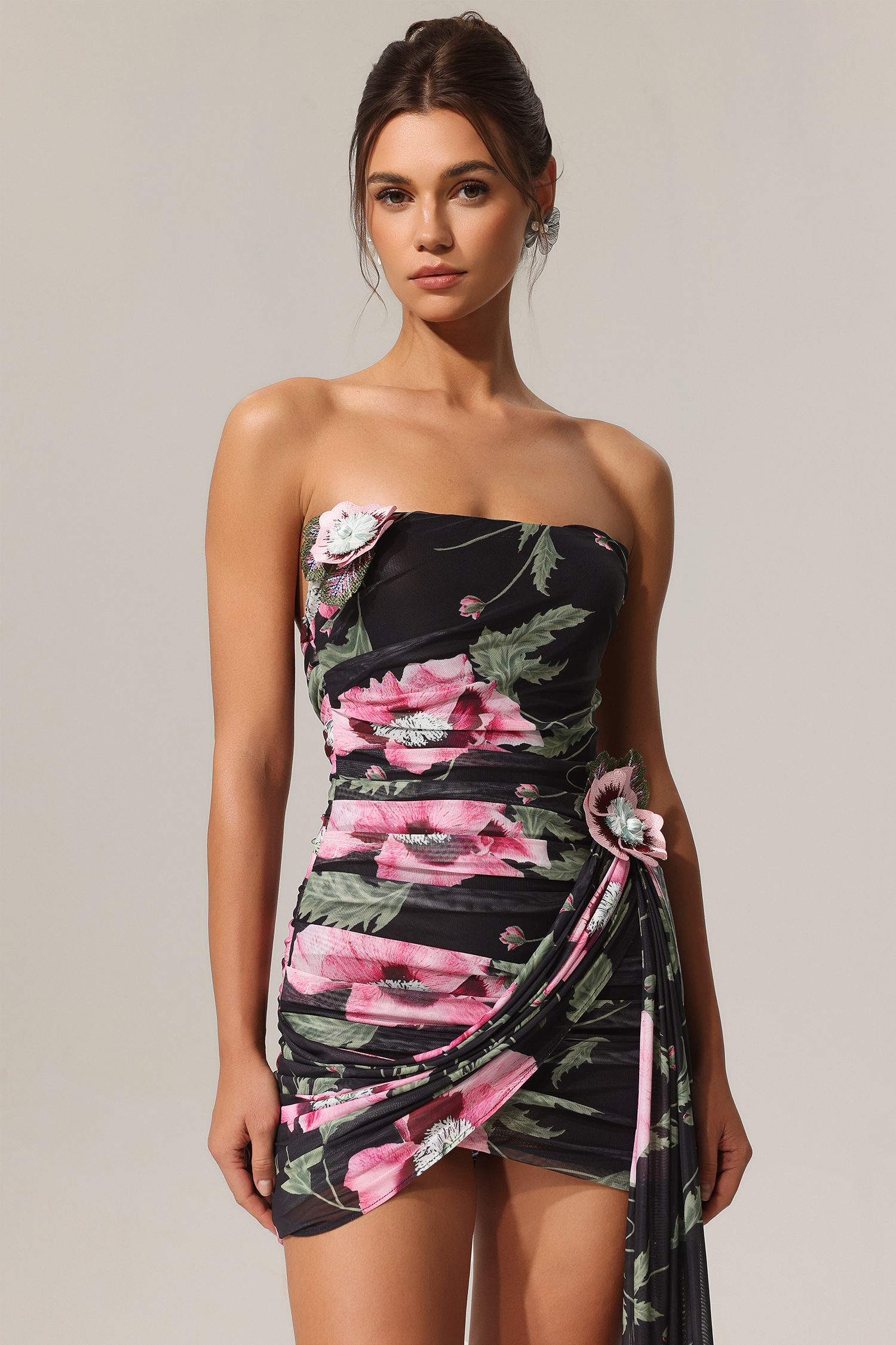 Orli Printed Flowers Streamer Mini Dress