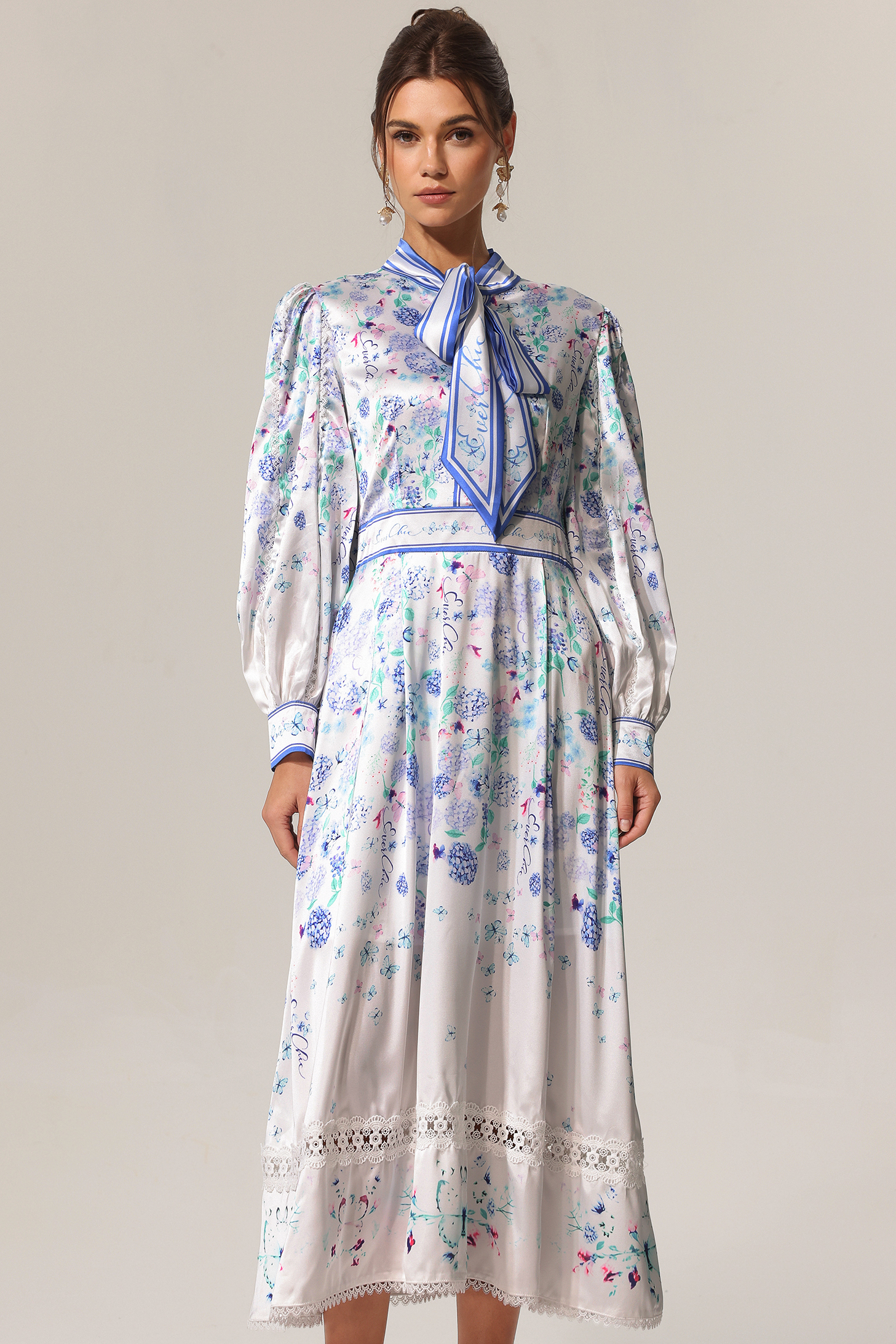 Uerzay Floral Printed Bowknot Maxi Dress