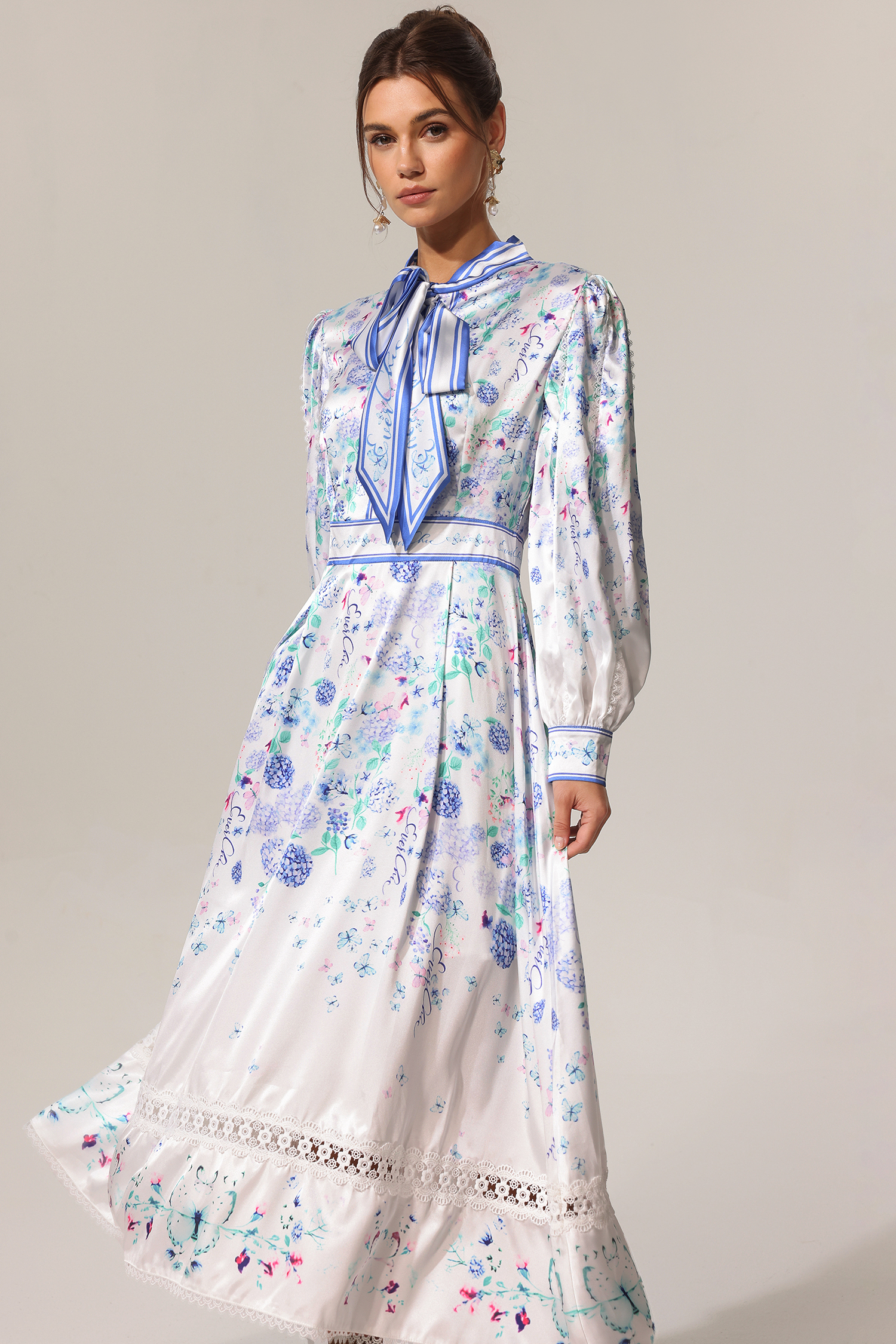 Uerzay Floral Printed Bowknot Maxi Dress