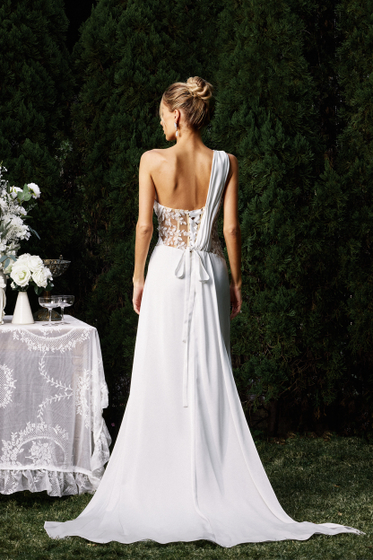 Karmen One Shoulder Sleeveless Lace Slit Maxi Dress