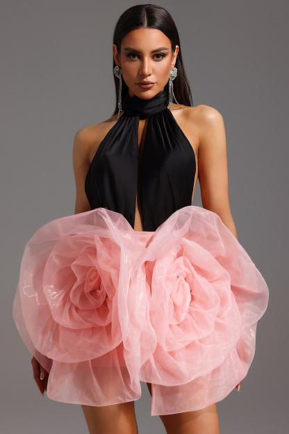 Nadja Halter Sleeveless Flowers Mini Dress