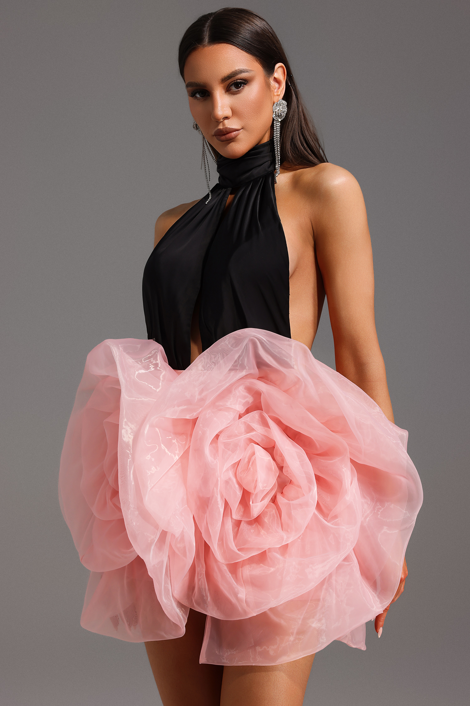 Nadja Halter Sleeveless Flowers Mini Dress