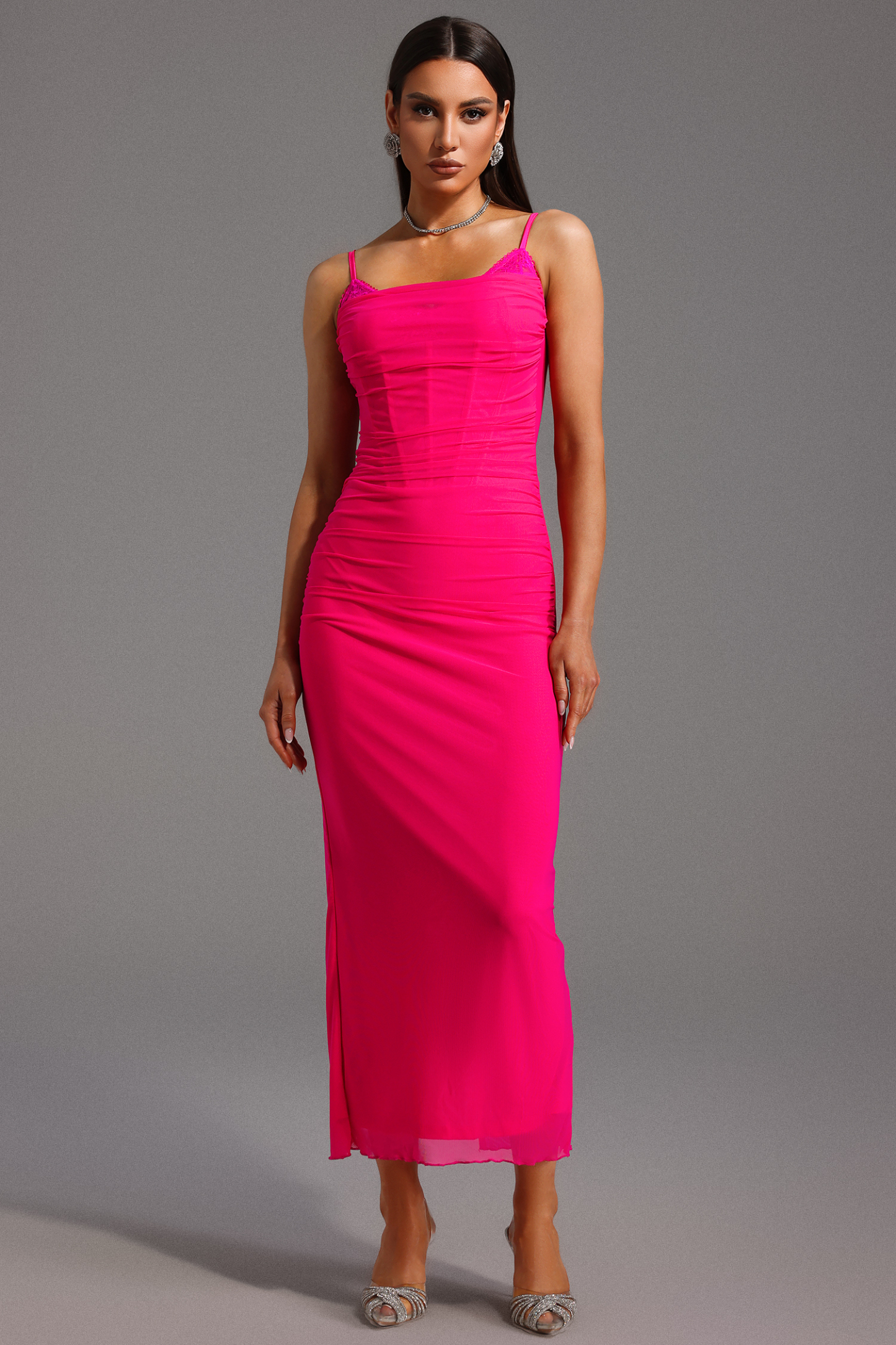 Samson Sleeveless Lace Fishbone Maxi Dress