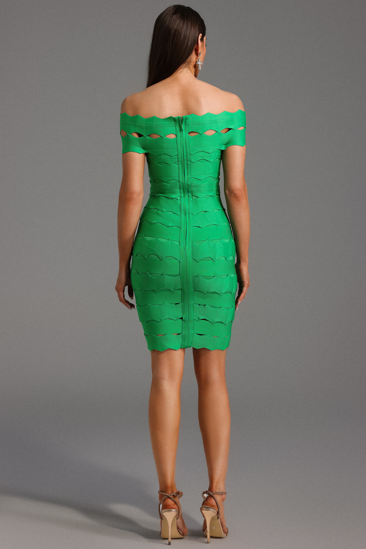 Lacie Off The Shoulder Wavy Bandage Midi Dress