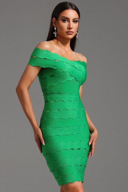 Lacie Off The Shoulder Wavy Bandage Midi Dress