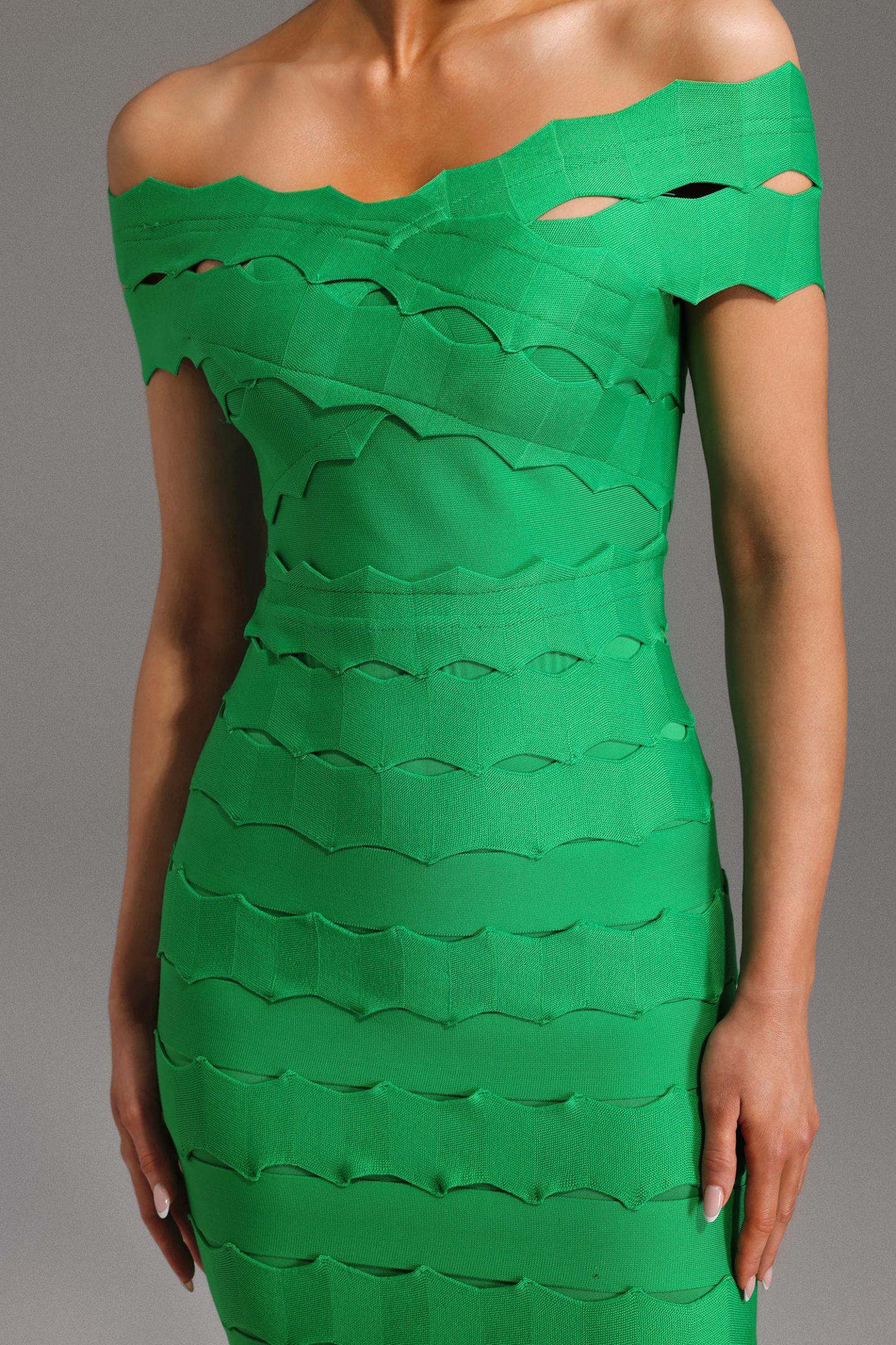 Lacie Off The Shoulder Wavy Bandage Midi Dress