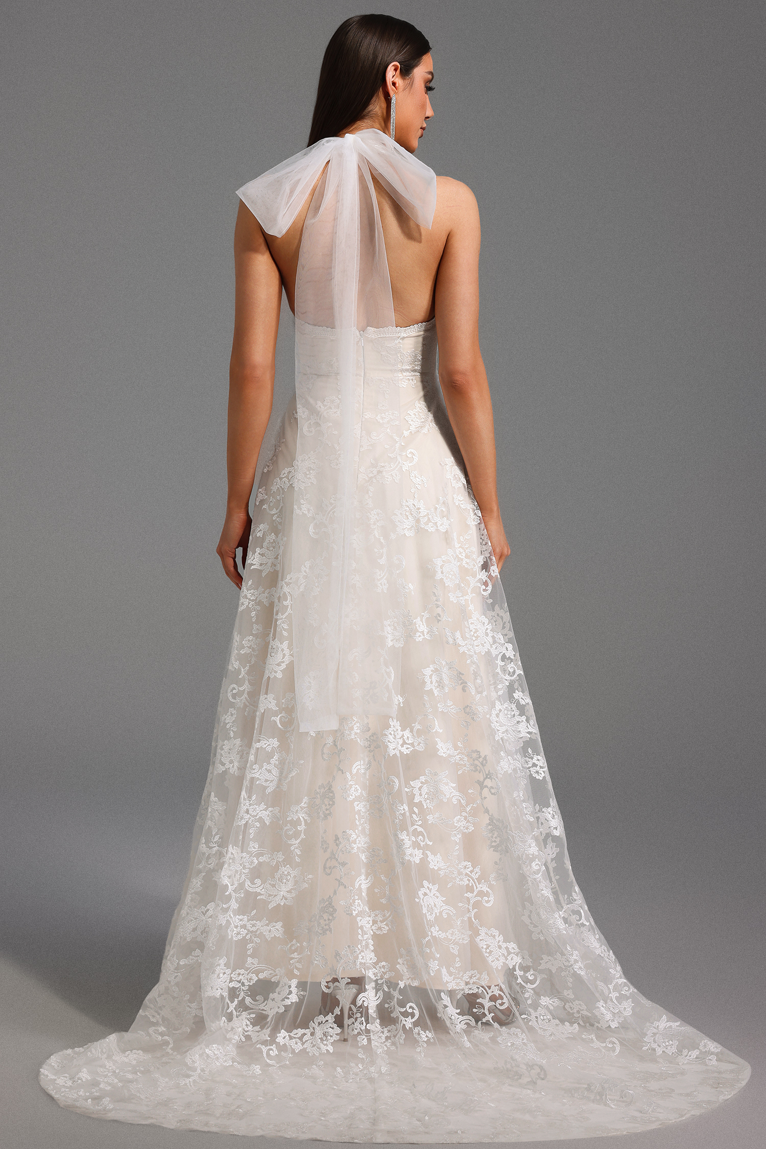 Doluo Halter Sleeveless V-Neck Lace Maxi Dress