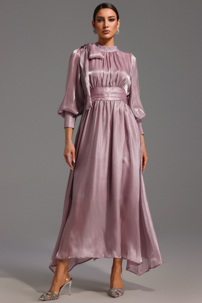 Jenny Long Sleeve Lacing Bow Diamond Maxi Dress