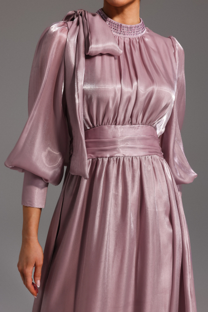 Jenny Long Sleeve Lacing Bow Diamond Maxi Dress