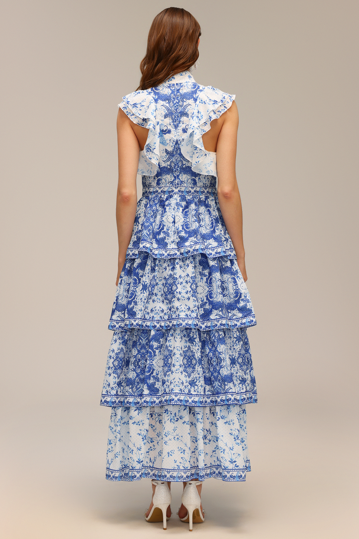 Nadia Layered Folds Printed Maxi Dress