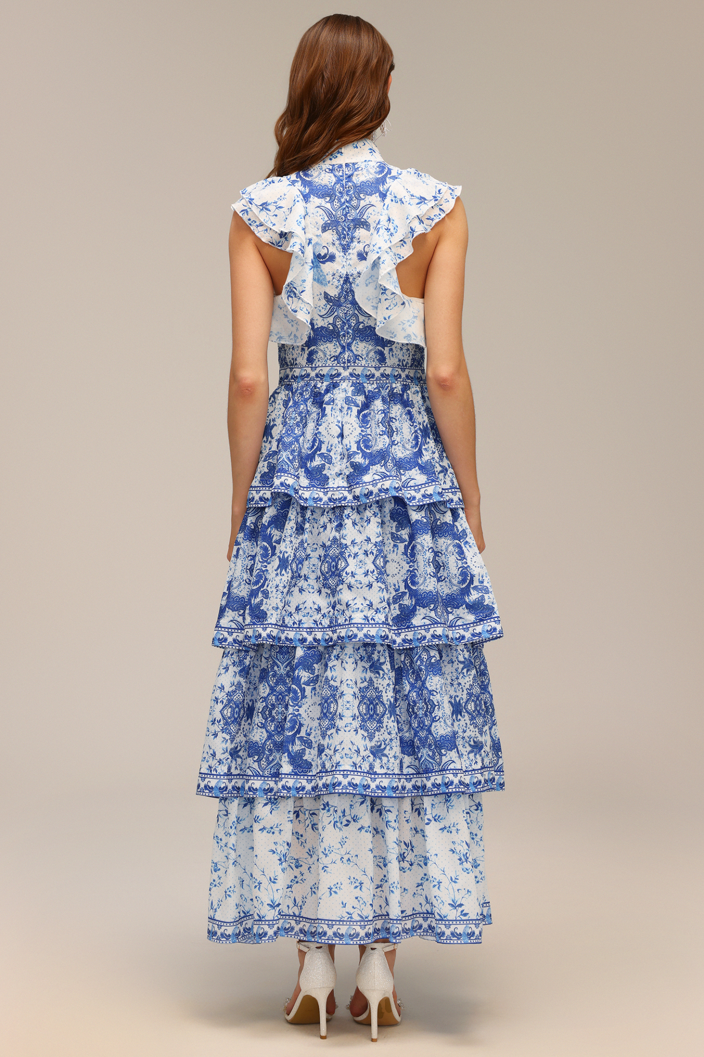 Nadia Layered Folds Printed Maxi Dress