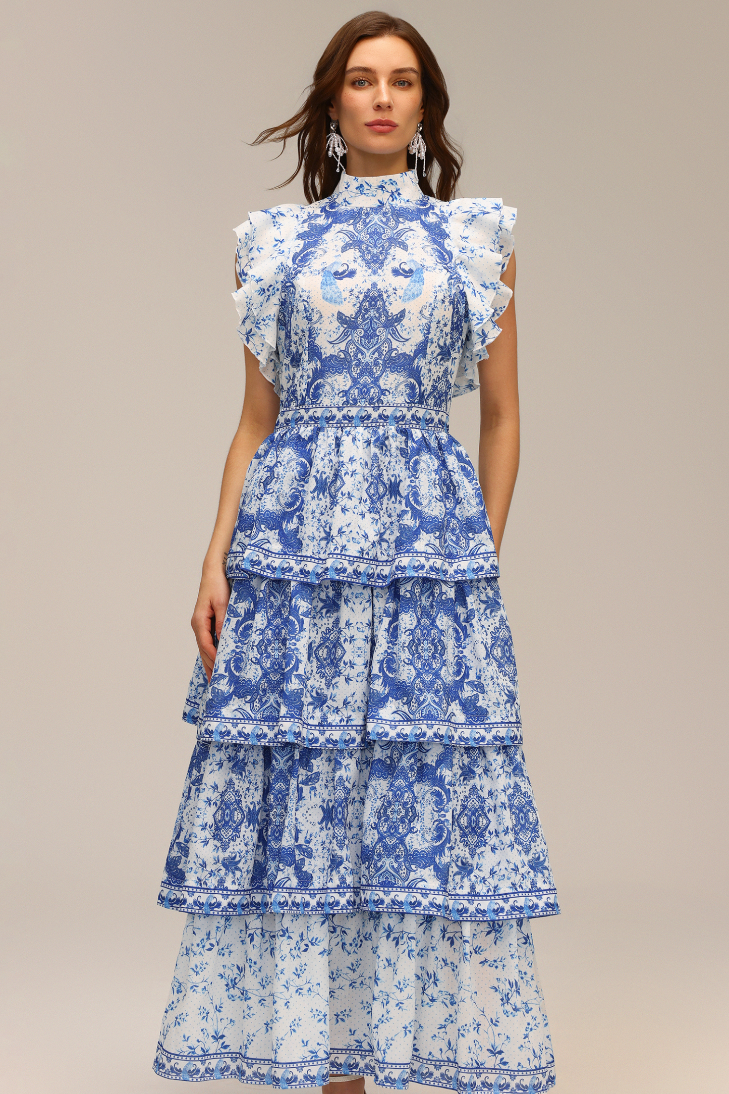 Nadia Layered Folds Printed Maxi Dress