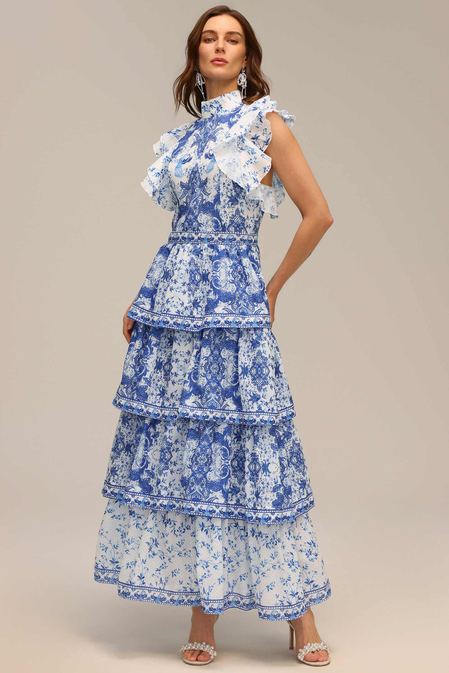 Nadia Layered Folds Printed Maxi Dress