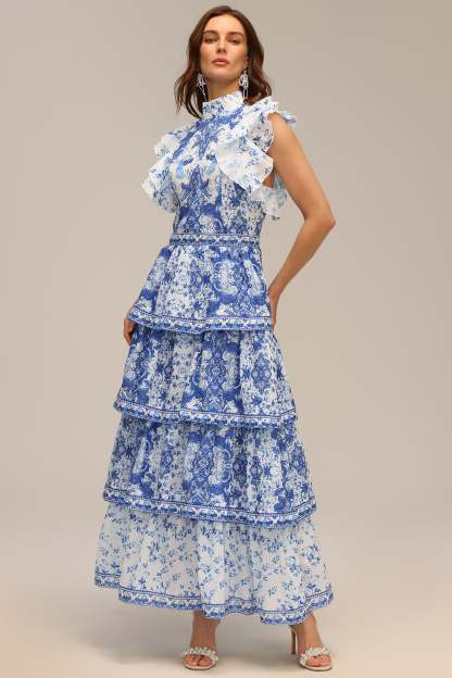 Nadia Layered Folds Printed Maxi Dress