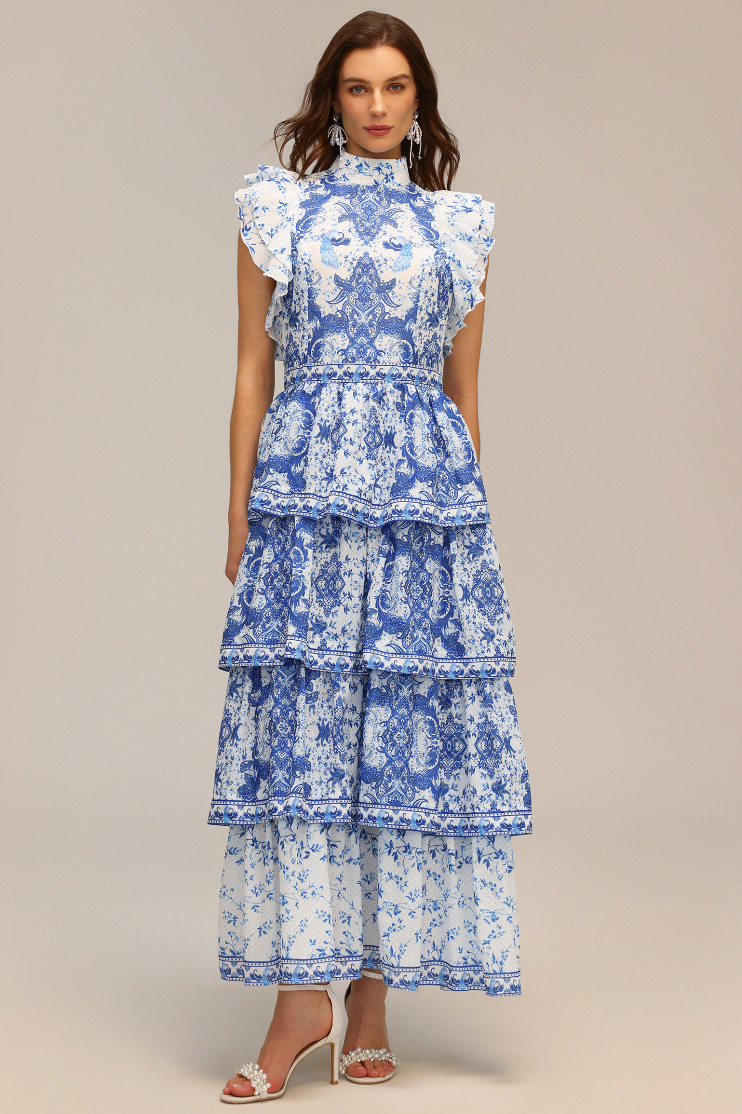 Nadia Layered Folds Printed Maxi Dress