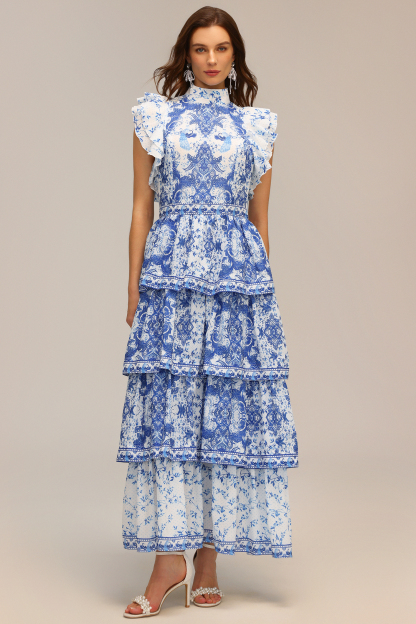 Nadia Layered Folds Printed Maxi Dress