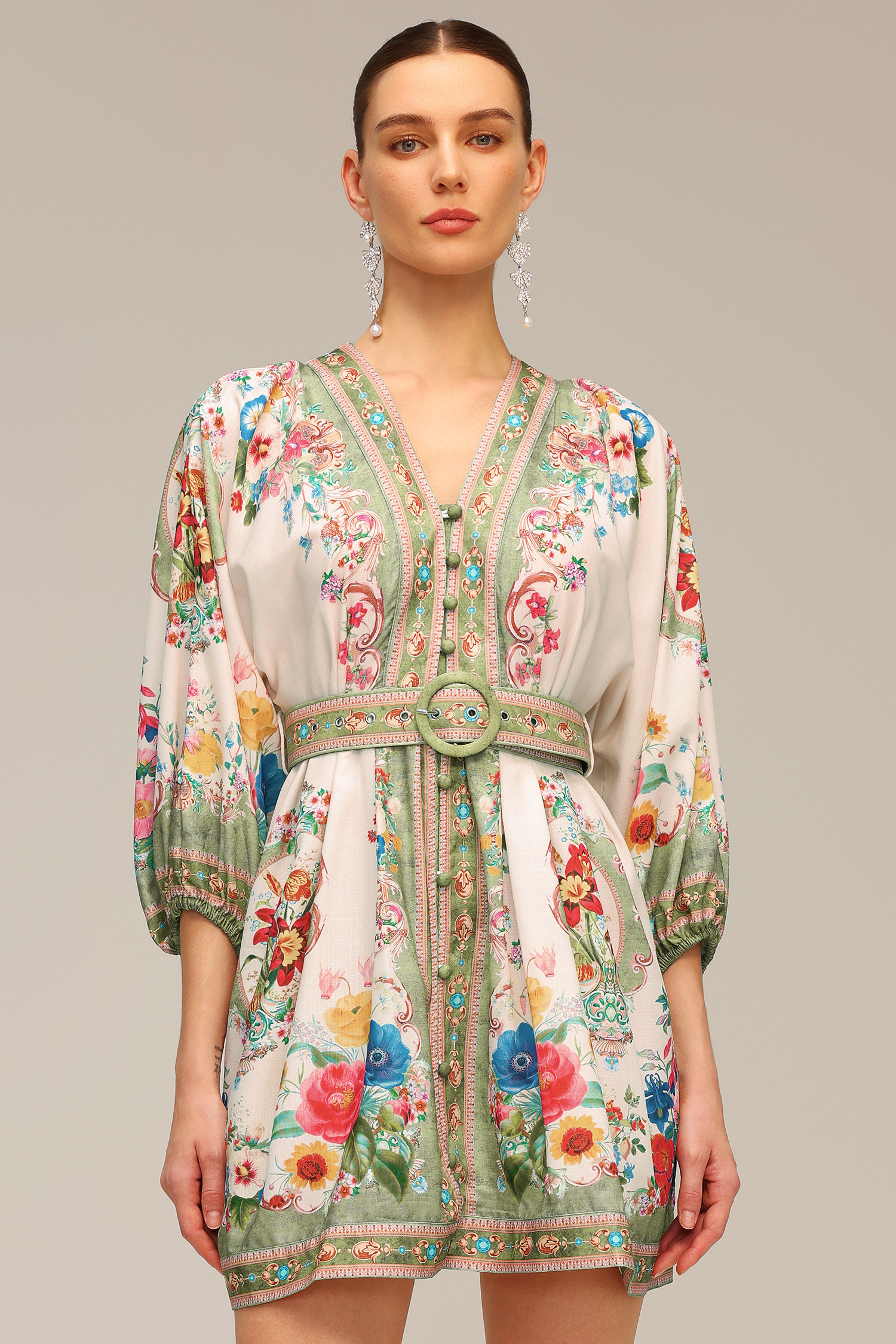 Valery V-Neck Floral Printed Mini Dress