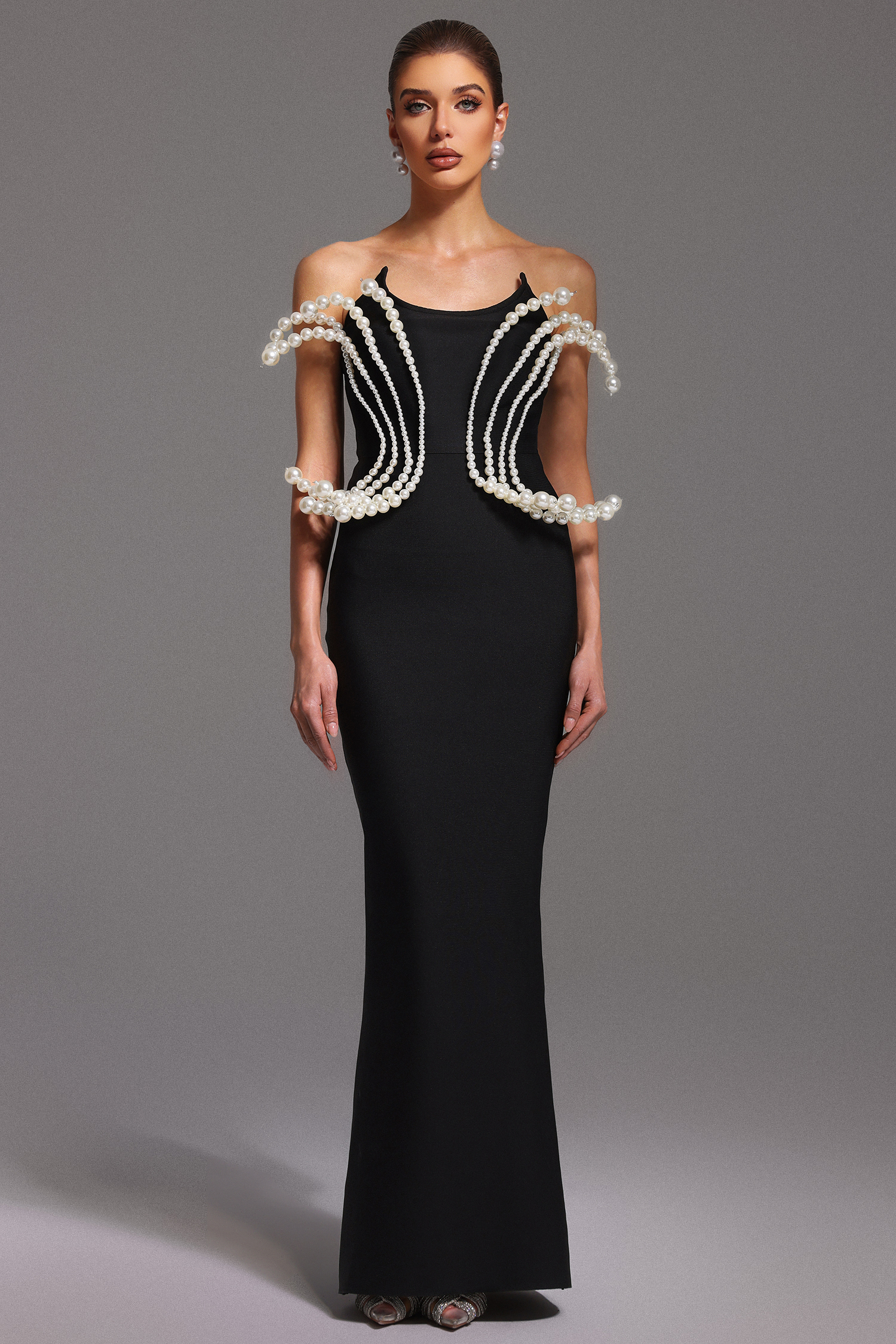 Lunare Sleeveless Pearl Bandage Maxi Dress