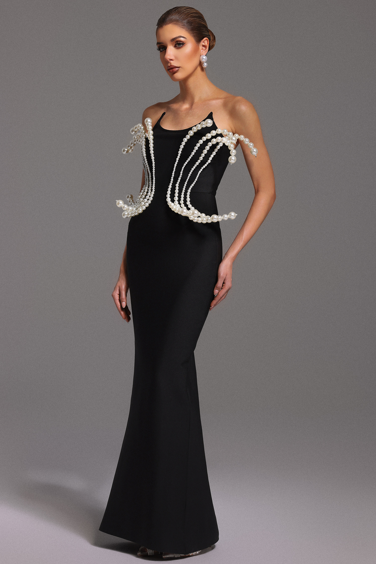 Lunare Sleeveless Pearl Bandage Maxi Dress