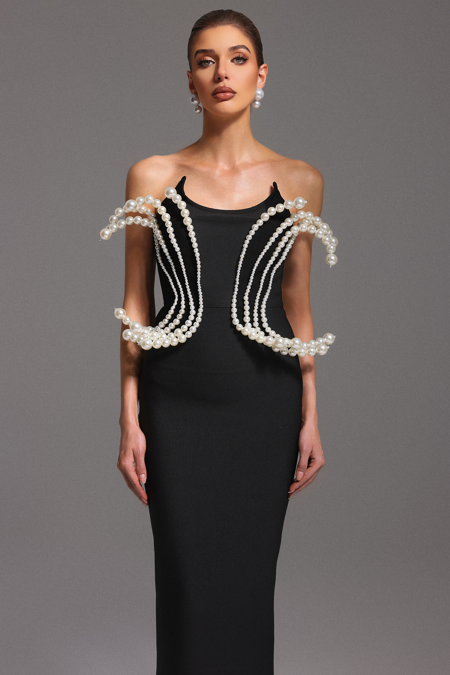 Lunare Sleeveless Pearl Bandage Maxi Dress