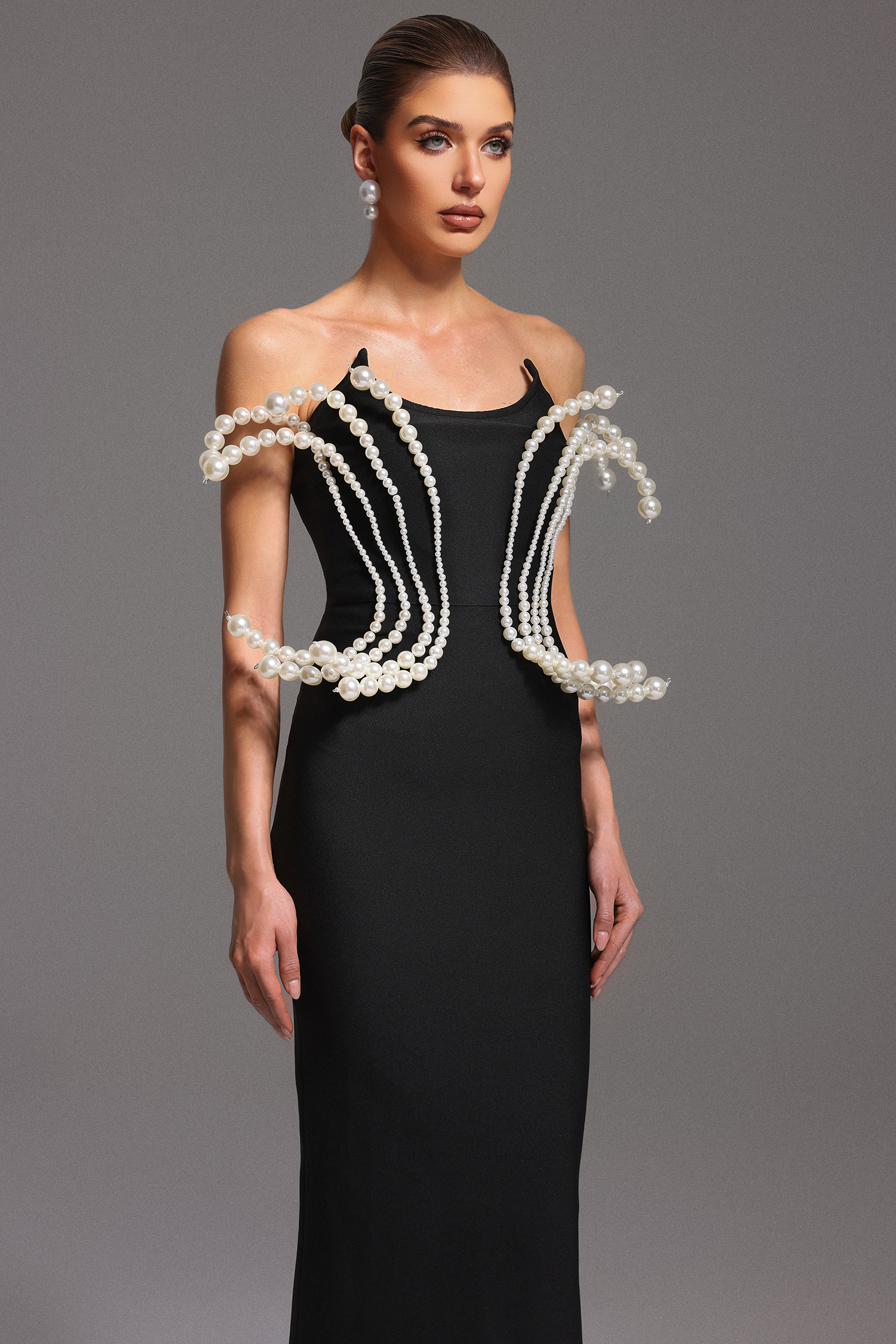 Lunare Sleeveless Pearl Bandage Maxi Dress