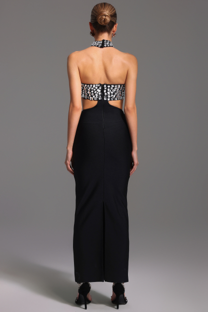 Islay Halter Diamond Hollow Out Bandage Maxi Dress