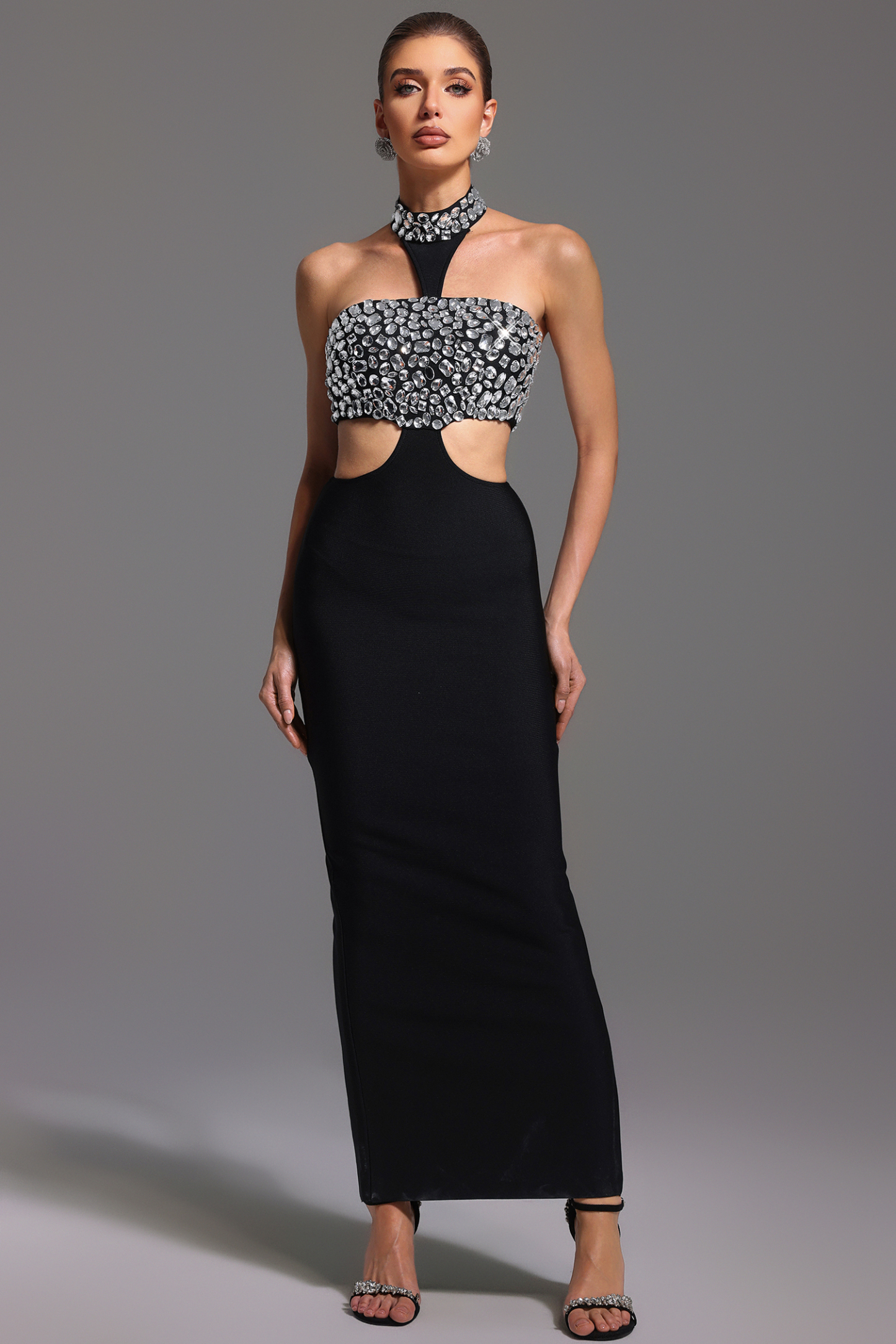 Islay Halter Diamond Hollow Out Bandage Maxi Dress
