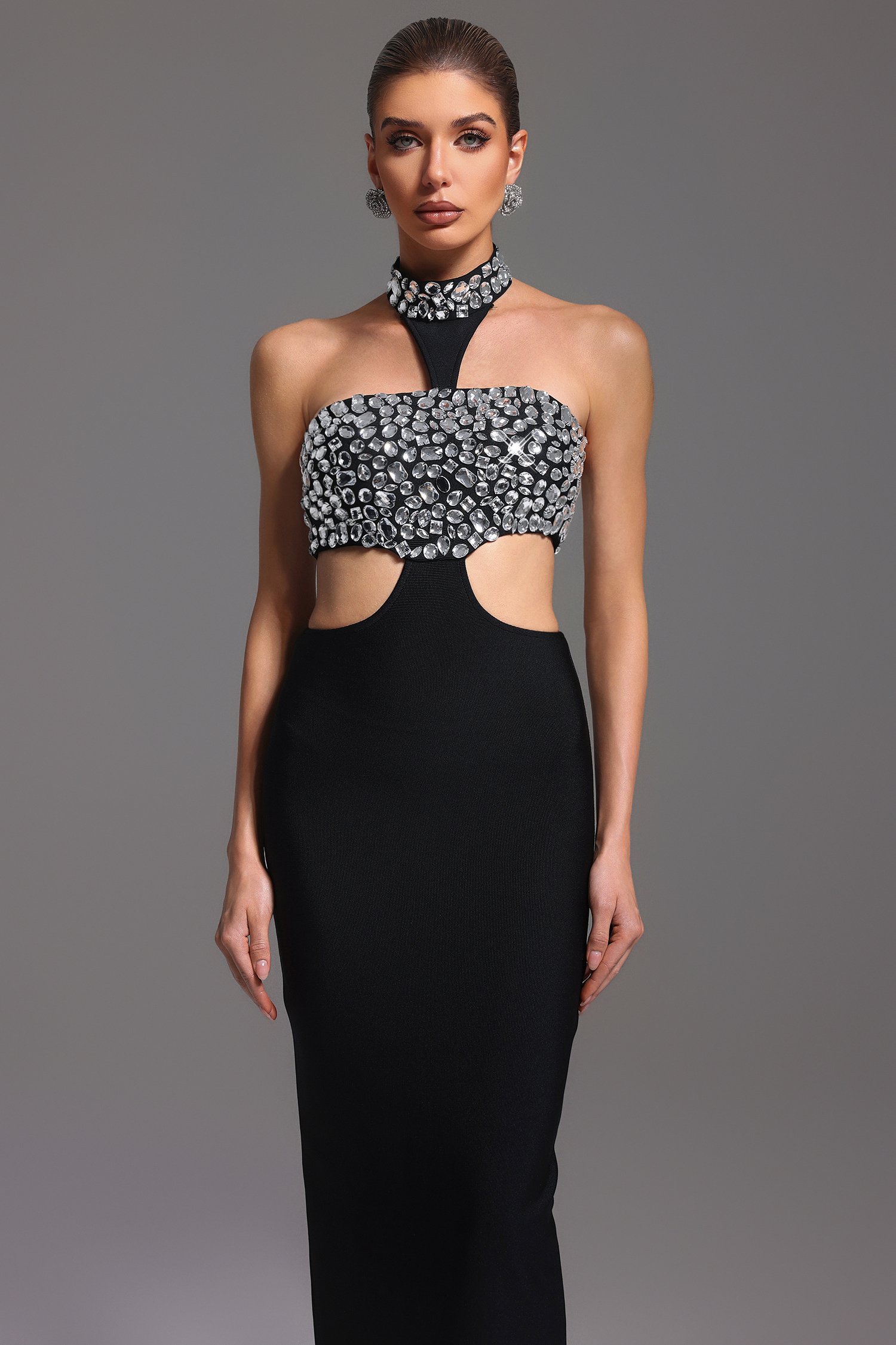 Islay Halter Diamond Hollow Out Bandage Maxi Dress