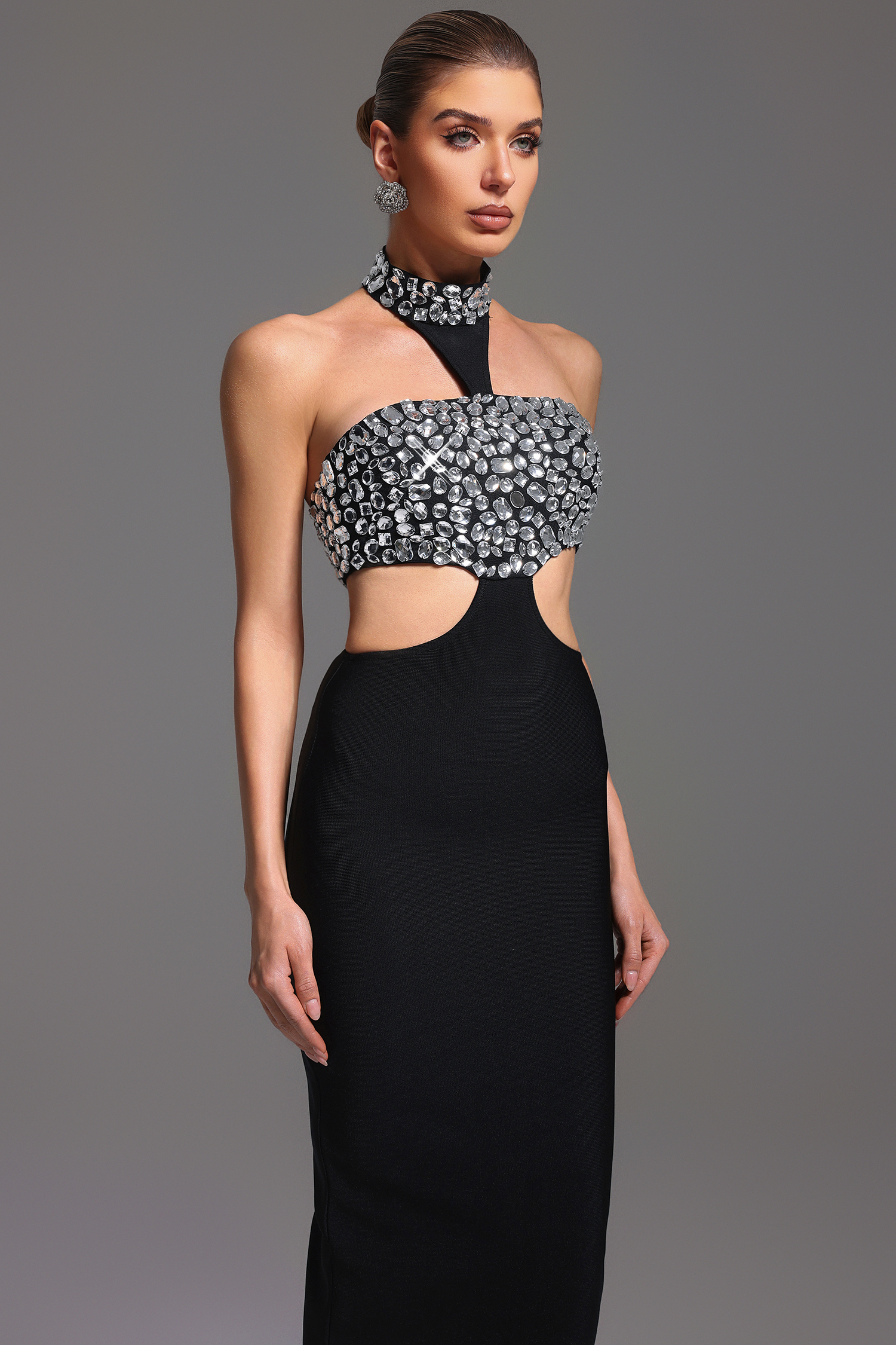 Islay Halter Diamond Hollow Out Bandage Maxi Dress