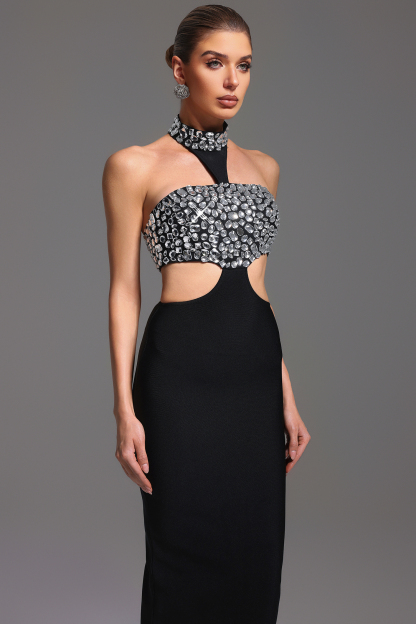 Islay Halter Diamond Hollow Out Bandage Maxi Dress