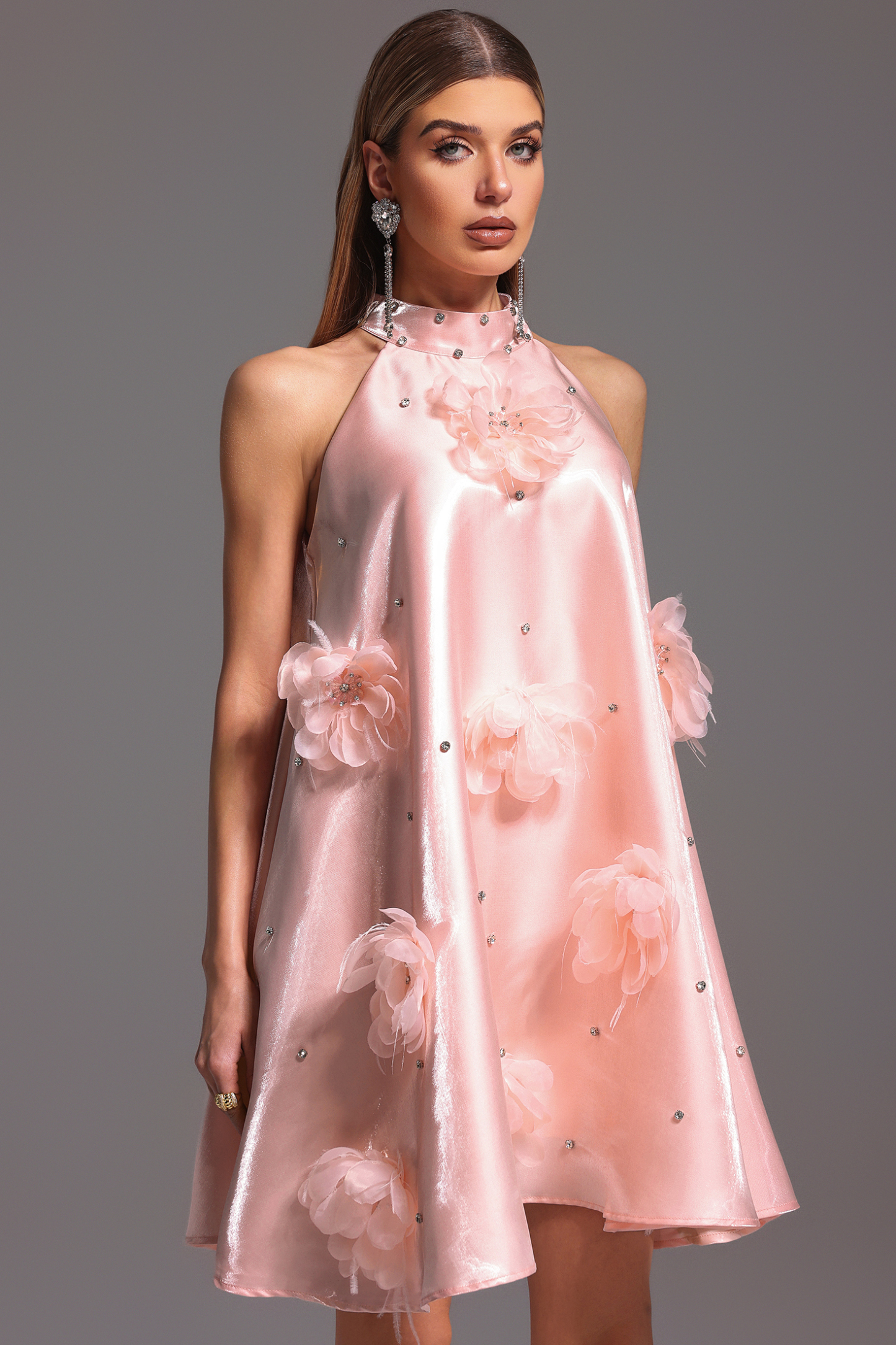 Lolic Halter Flowers Diamond Mini Dress