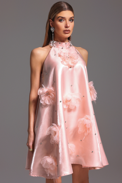 Lolic Halter Flowers Diamond Mini Dress