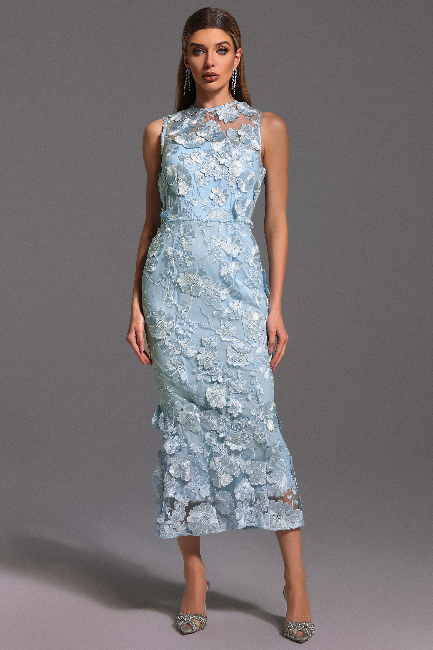 Rury Sleeveless Round Neck Flowers Maxi Dress