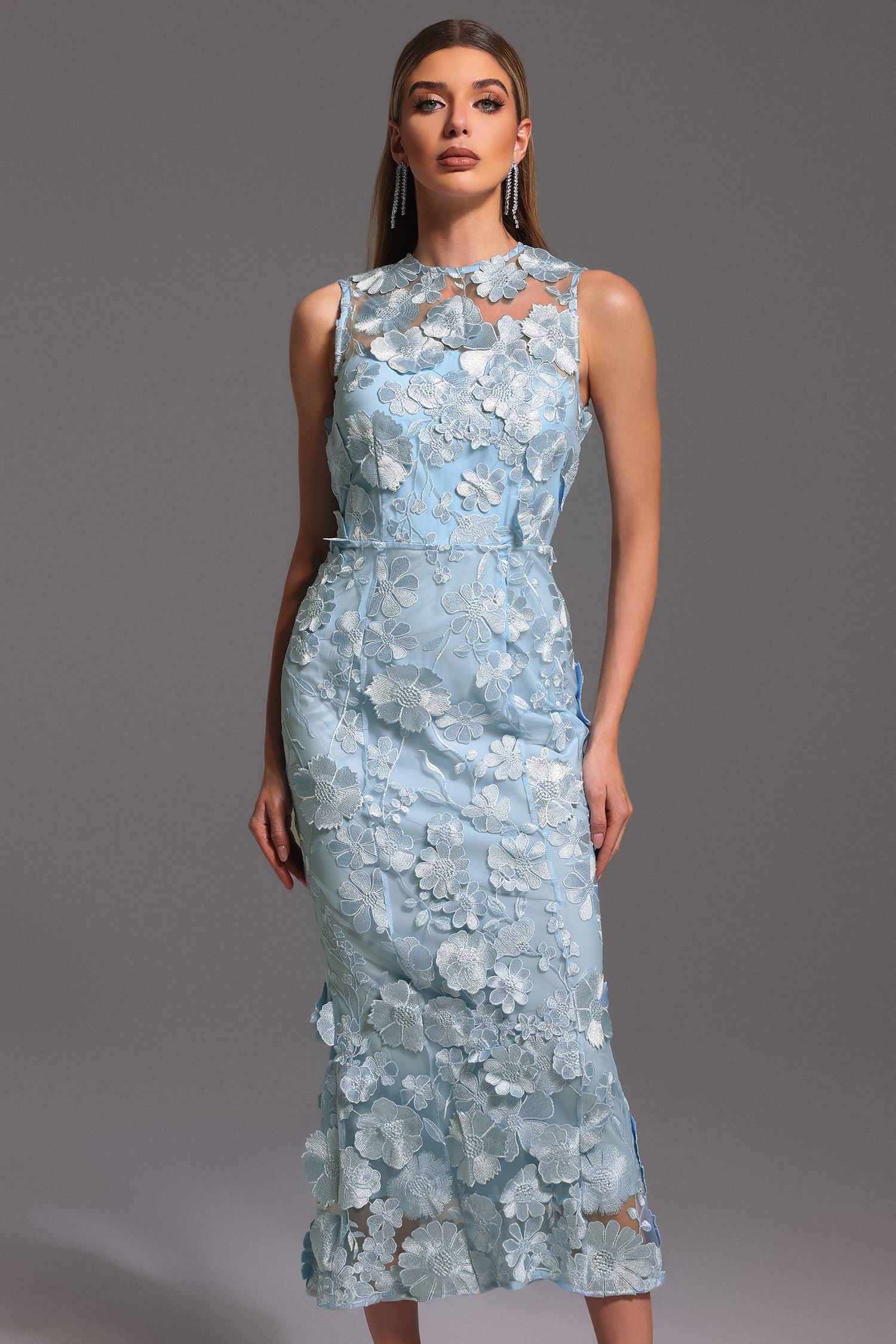 Rury Sleeveless Round Neck Flowers Maxi Dress