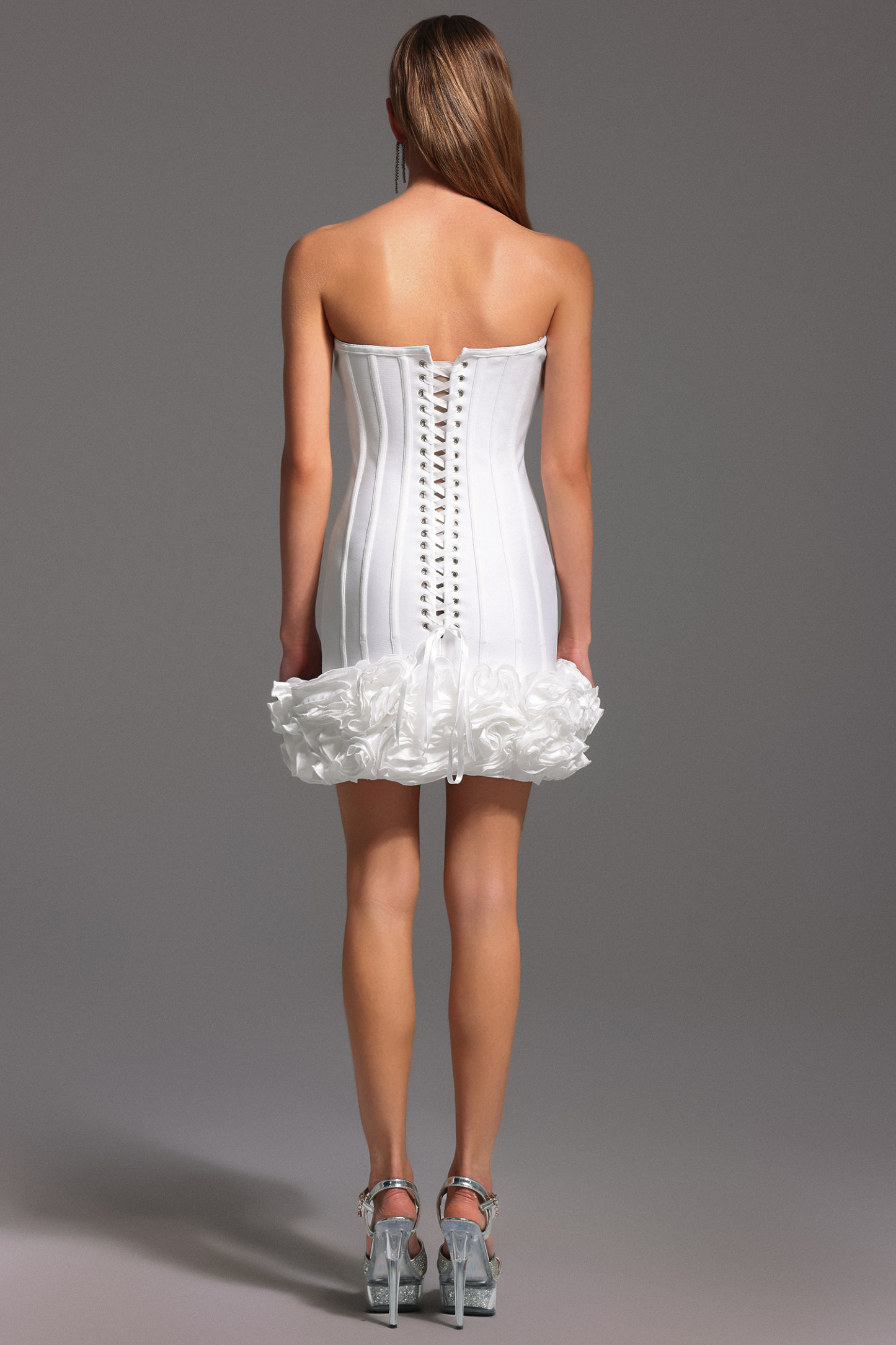Hailey Sleeveless Fishbone Flowers Bandage Mini Dress