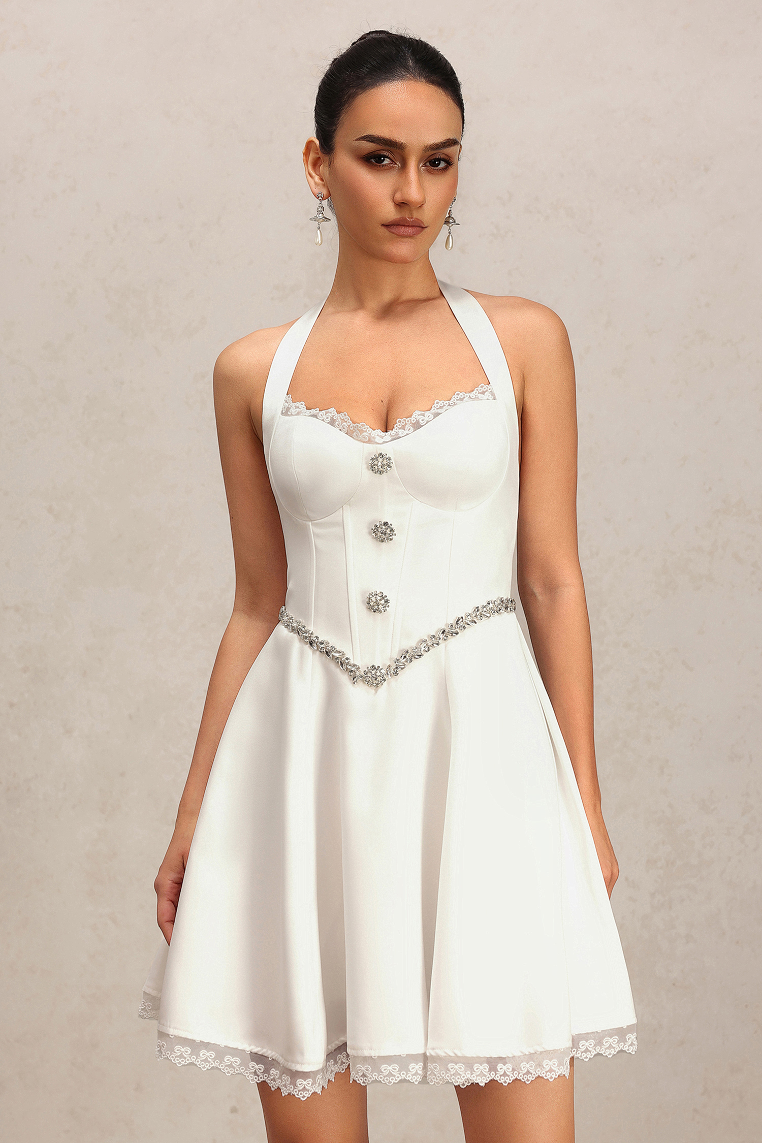 Makani Halter Lace Diamond Mini Dress