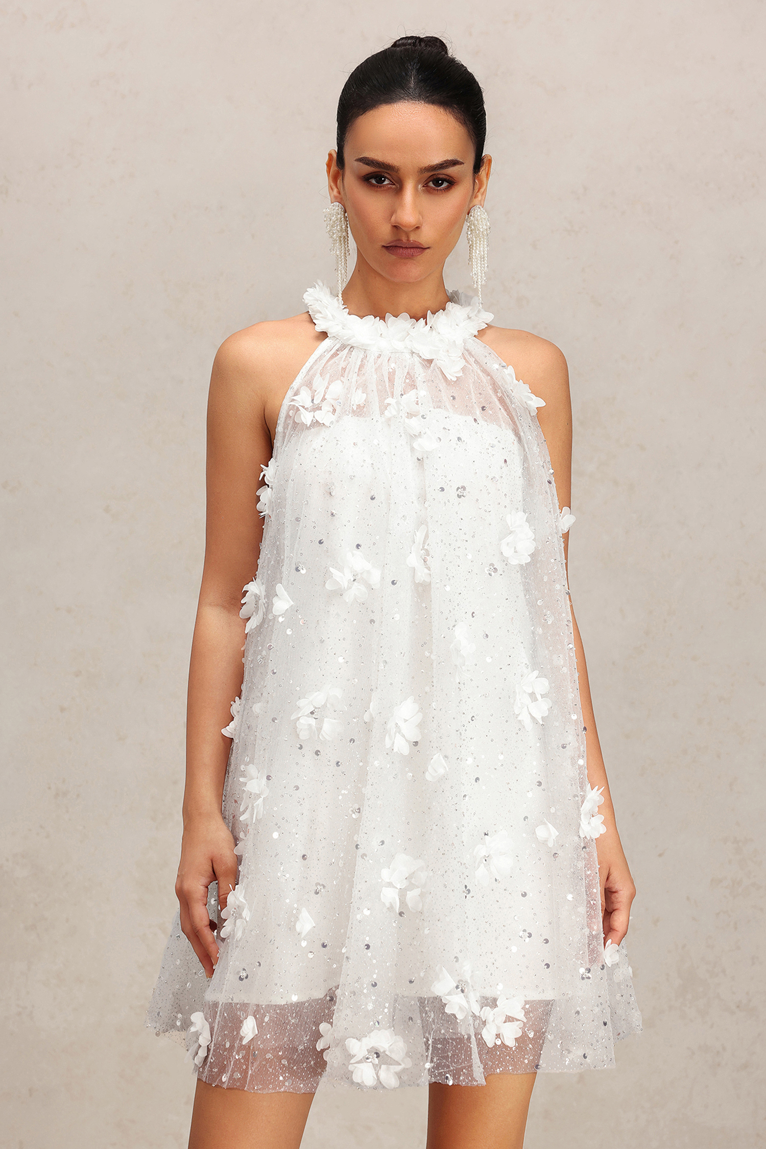 Derya Flowers Sleeveless  Embroidery Sequin Mini Dress