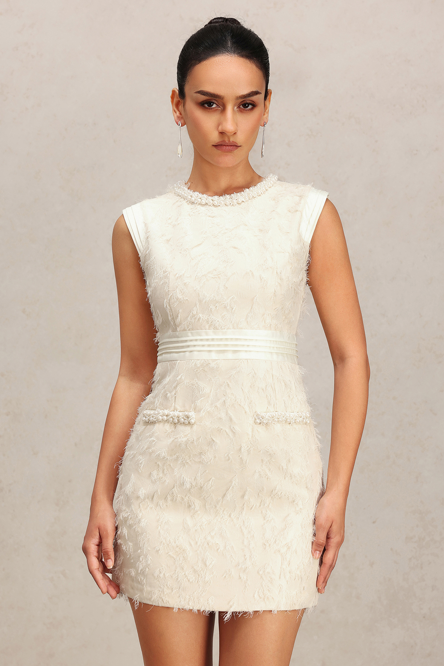 Pamela Sleeveless Pearl Tassels Mini Dress