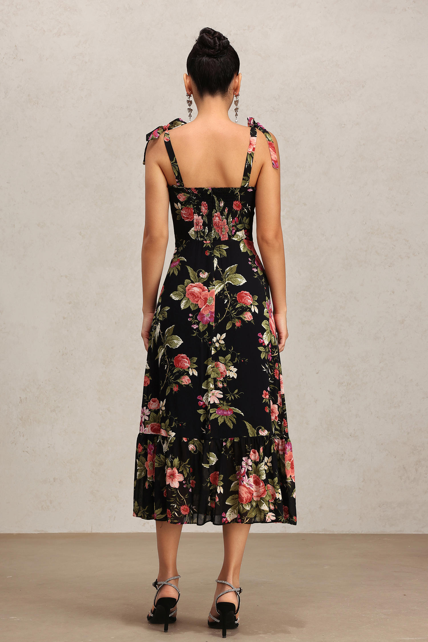 Ralaya Halter Bowknot Floral Printed Midi Dress