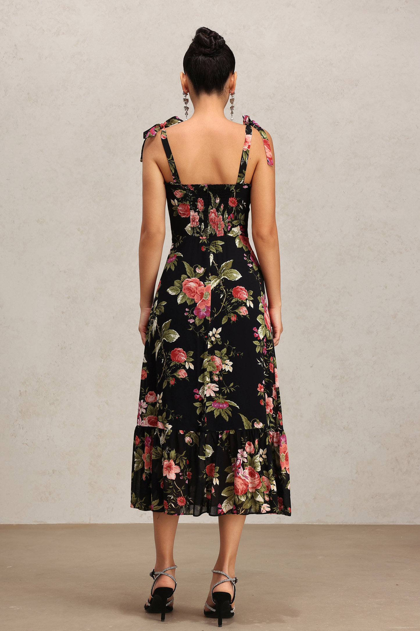 Ralaya Halter Bowknot Floral Printed Midi Dress
