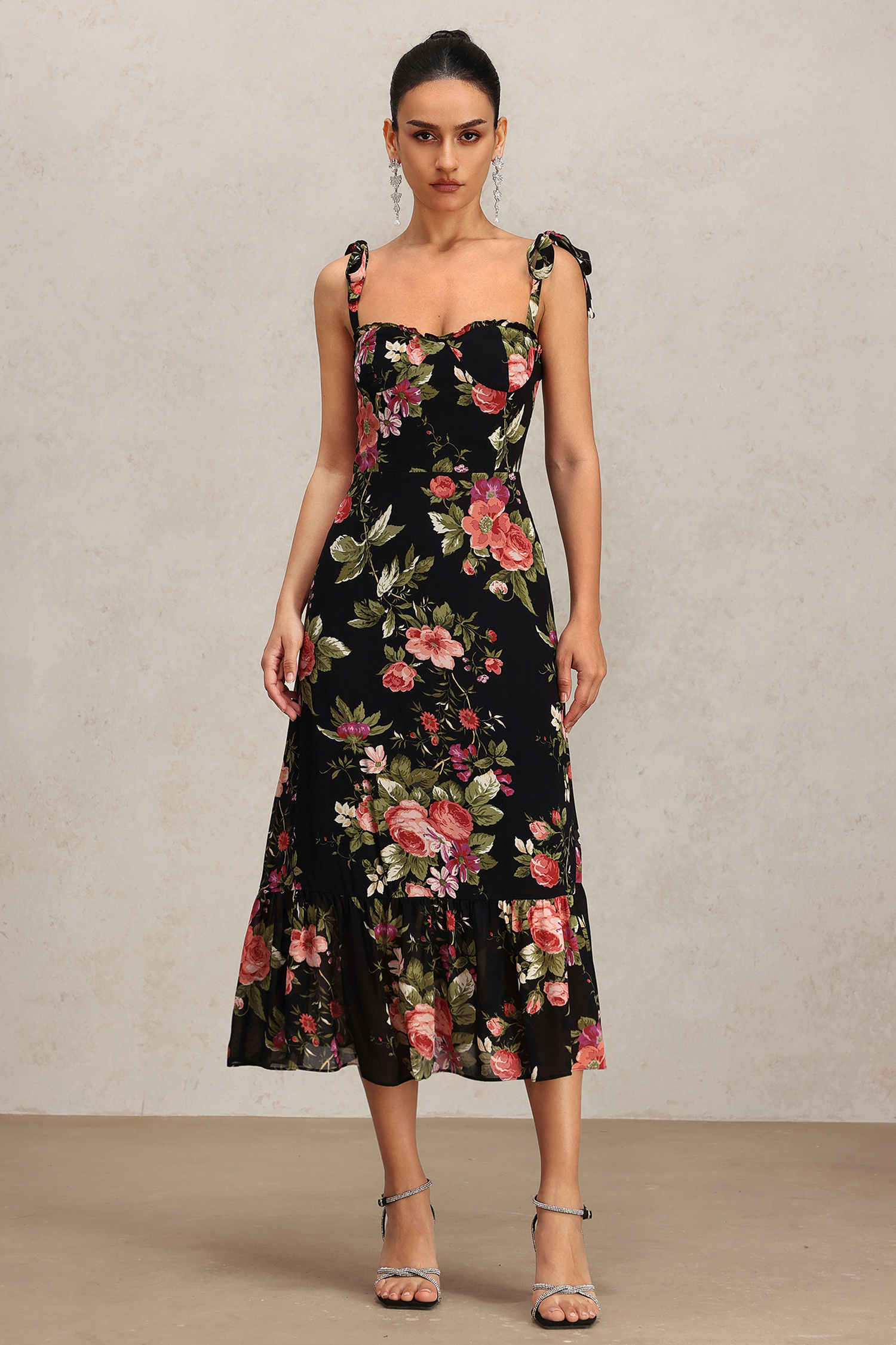 Ralaya Halter Bowknot Floral Printed Midi Dress
