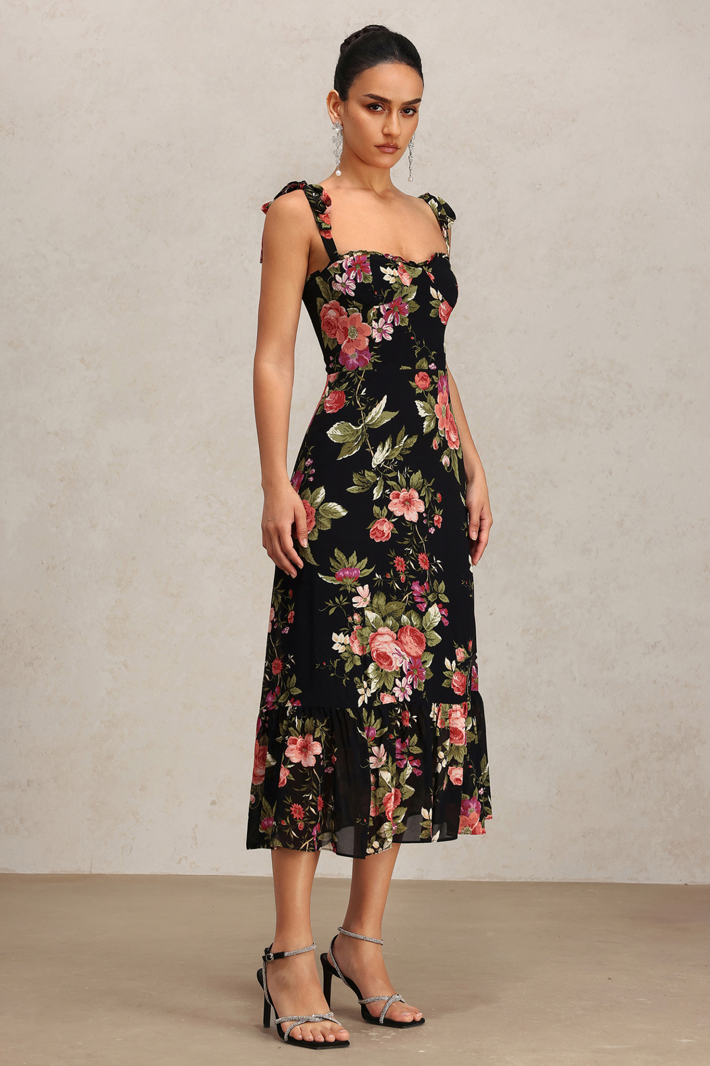 Ralaya Halter Bowknot Floral Printed Midi Dress