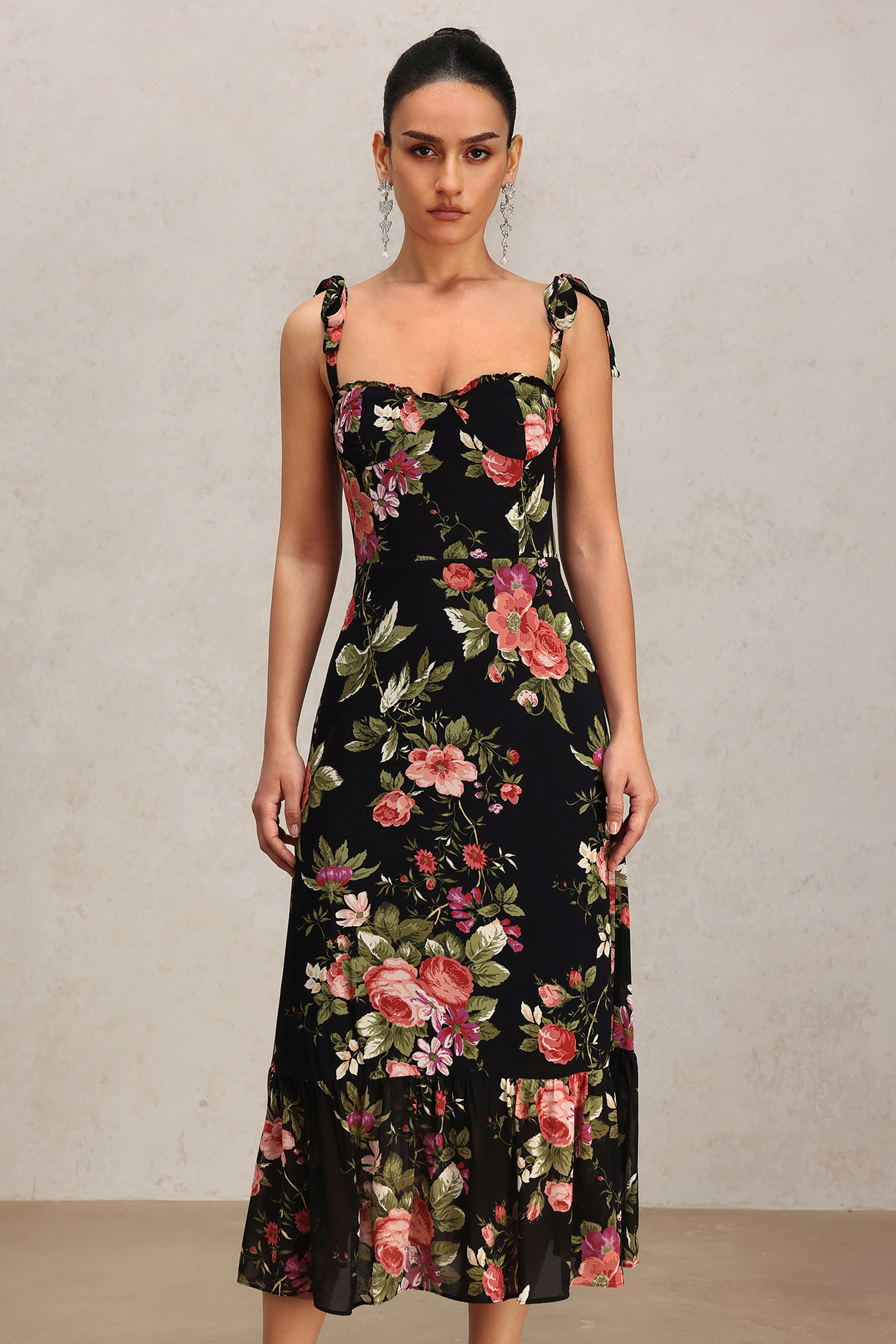 Ralaya Halter Bowknot Floral Printed Midi Dress
