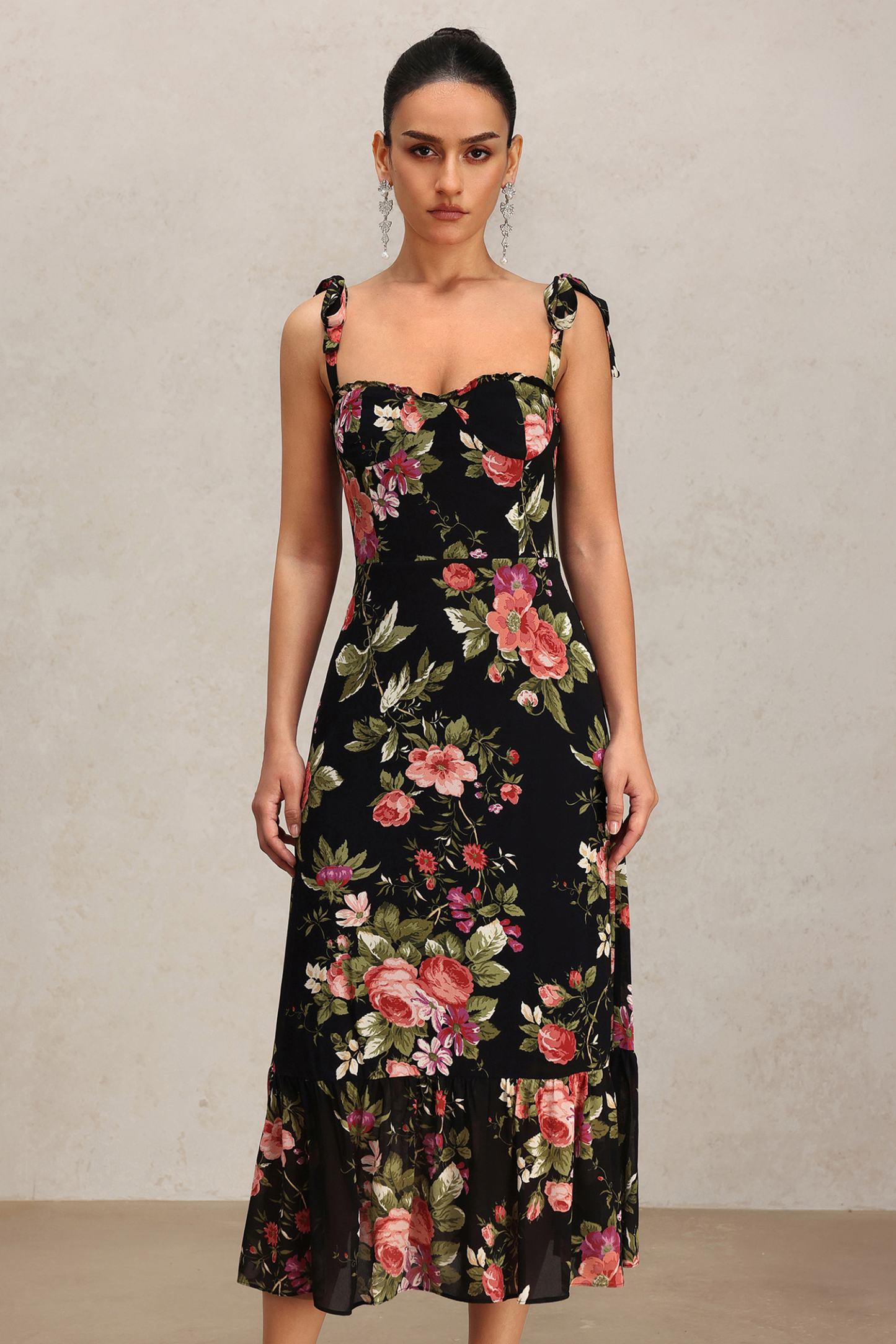 Ralaya Halter Bowknot Floral Printed Midi Dress