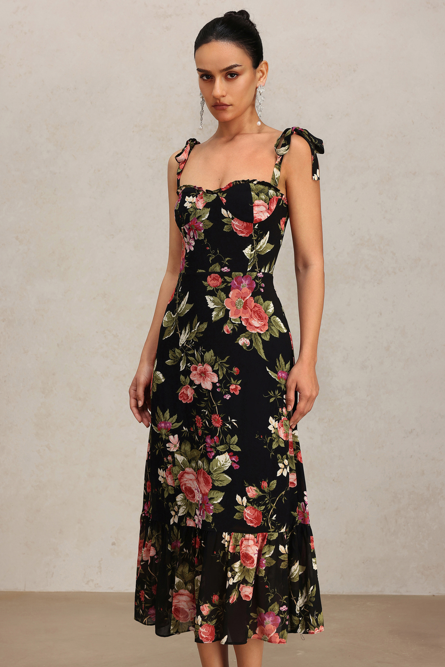 Ralaya Halter Bowknot Floral Printed Midi Dress