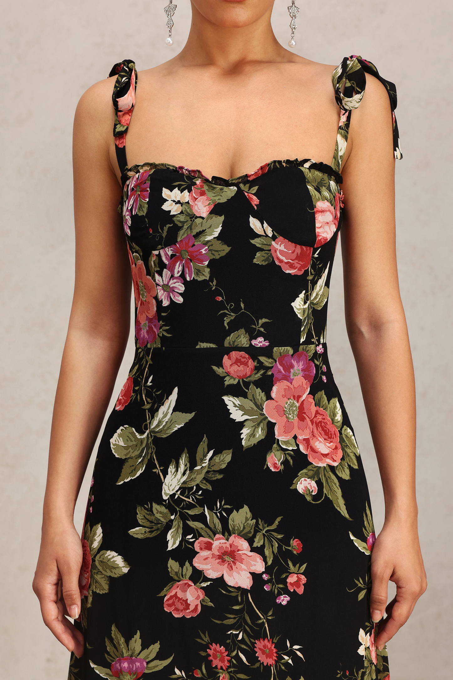 Ralaya Halter Bowknot Floral Printed Midi Dress