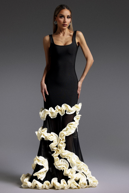 Thyra Sleeveless Lace Trim Bandage Maxi Dress