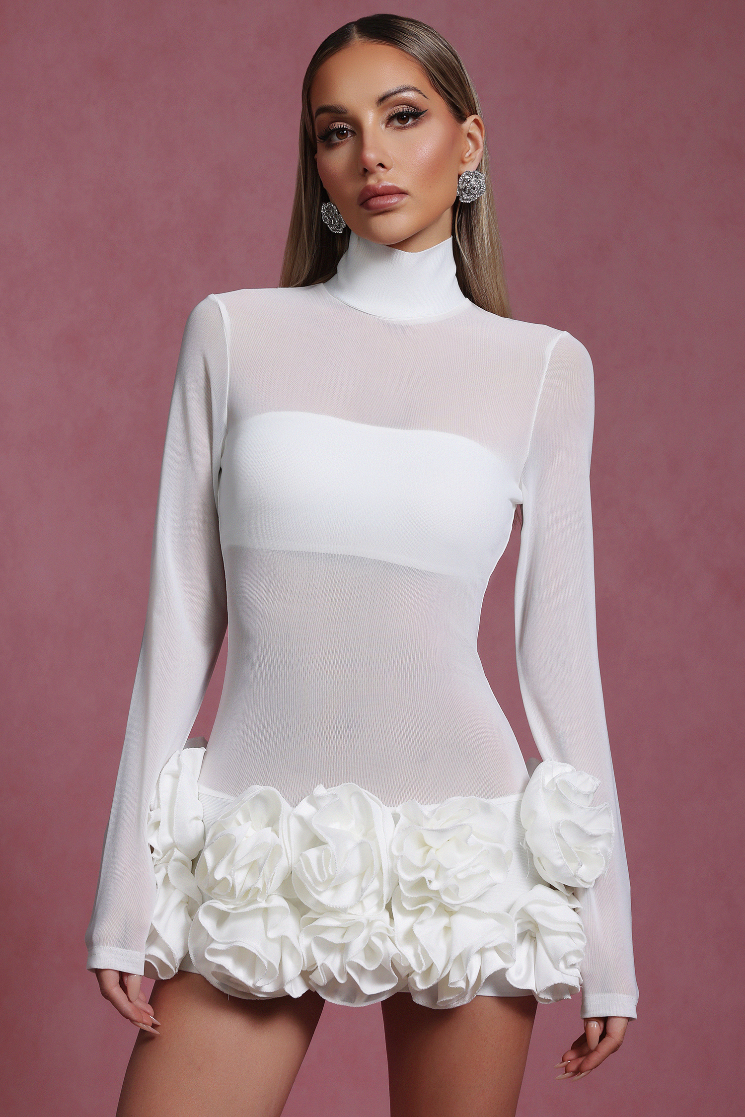 Halasa Long Sleeve Flowers Mini Dress