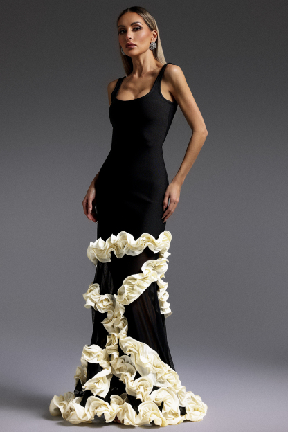 Thyra Sleeveless Lace Trim Bandage Maxi Dress