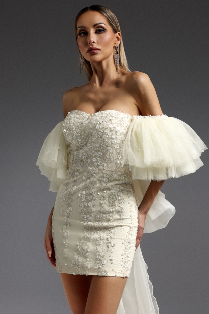 Emma Off-the-Shoulder Sequin Streaking Mini Dress